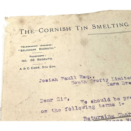 180a - A letter from the Cornish Tin Smelting Company Ltd in Redruth dated 9th October 1920 regarding contr... 