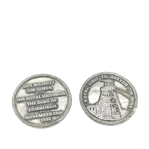 181 - Two Geevor Mine Royal visit medallions, dated November 28th 1980, together with a large heavy glass ... 