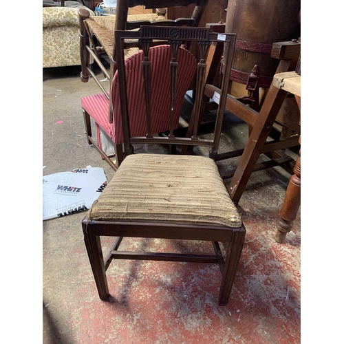 1810 - A set of eight George III mahogany dining chairs, including two carvers, with a triple vertical bar ... 