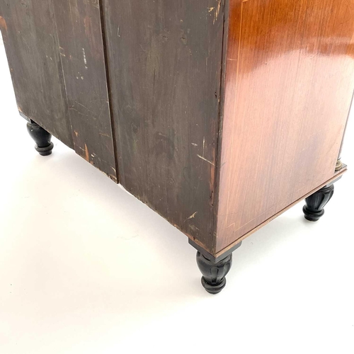 1828 - A Regency rosewood and kingwood banded secretaire cabinet, the upper part with two glazed doors with... 