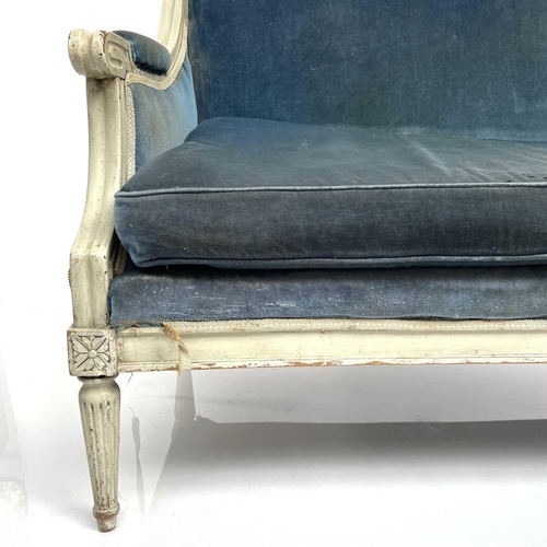 1830 - A Louis XV style painted beech settee, circa 1900, with moulded frame, on fluted turned legs, height... 