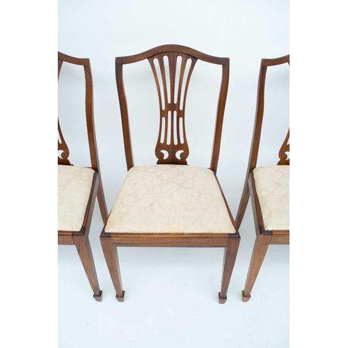 1835 - Set of eight Edwardian mahogany dining chairs, with pierced vase splats, drop-in seats and on square... 