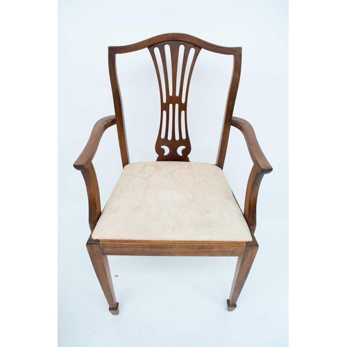 1835 - Set of eight Edwardian mahogany dining chairs, with pierced vase splats, drop-in seats and on square... 