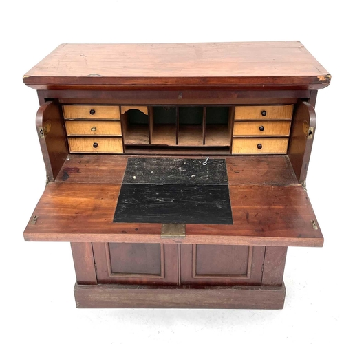 1838 - A Victorian mahogany secretaire cabinet, the drop down drawer with fitted satinwood interior and wit... 