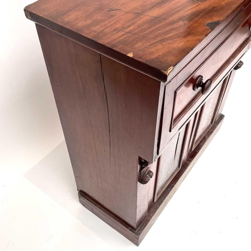 1838 - A Victorian mahogany secretaire cabinet, the drop down drawer with fitted satinwood interior and wit... 