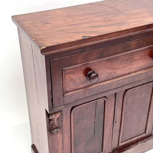 1838 - A Victorian mahogany secretaire cabinet, the drop down drawer with fitted satinwood interior and wit... 