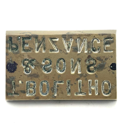 184 - A Bolitho & Sons Penzance brass tin hot mark, 7.5 x 12cm