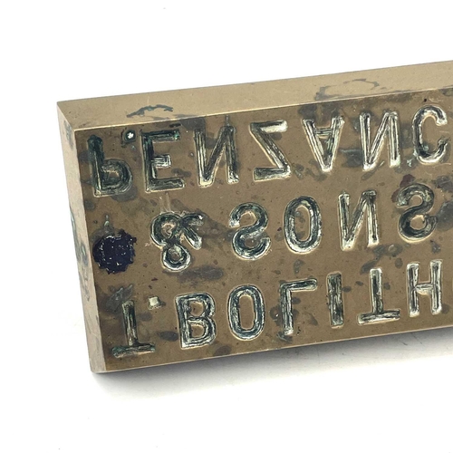 184 - A Bolitho & Sons Penzance brass tin hot mark, 7.5 x 12cm