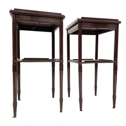 1841 - A pair of mahogany ship's bedside tables, mid 20th century, of square section, with raised lip on me... 