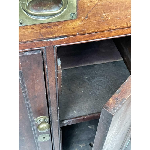 1848 - A Victorian mahogany two-part cabinet, of small proportions, the upper part with two glazed doors, t... 