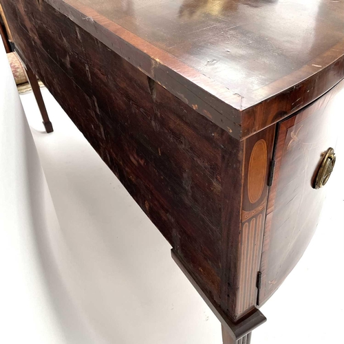 1851 - A George III mahogany, satinwood banded, and inlaid sideboard, circa 1790, of semi-elliptical outlin... 