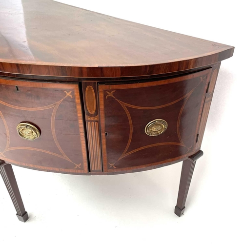 1851 - A George III mahogany, satinwood banded, and inlaid sideboard, circa 1790, of semi-elliptical outlin... 