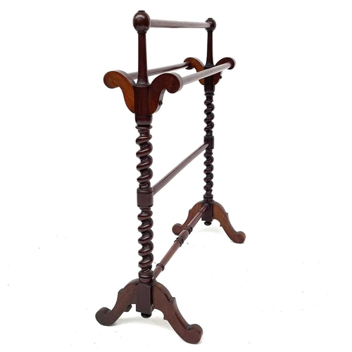 1857 - A Victorian mahogany towel rail, barley twist supports, height 88cm, width 70.5cm.