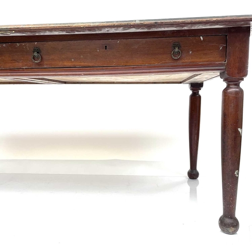 1861 - An Edwardian mahogany writing table, fitted two drawers and raised on turned legs, height 75cm, widt... 