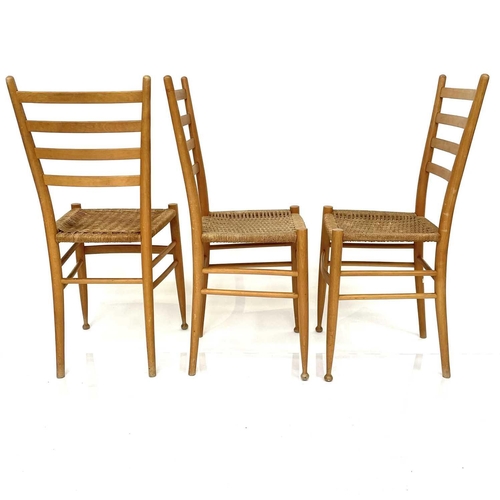 1869 - A Set of four beech ladderback dining chairs, in the style of Gio Ponti, with seagrass seats and tur... 