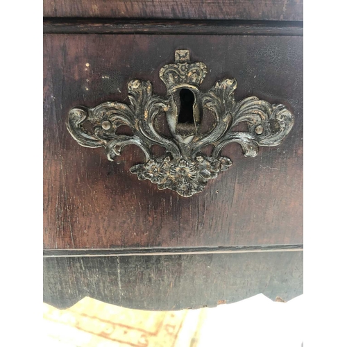 1873 - An early 18th century mahogany side table, the rectangular top with shaped edge above a long drawer ... 