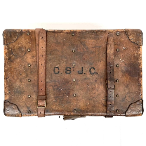 1890 - An early 20th century leather luggage case stencilled C.St J C, height 34cm width 80cm depth 50cm.