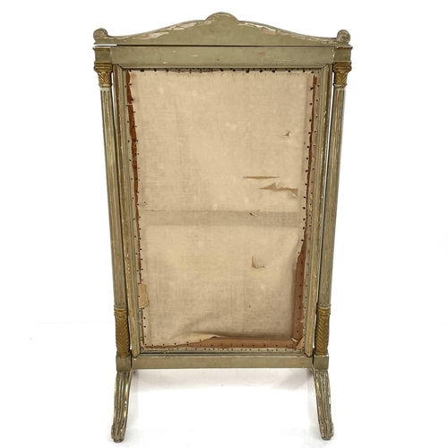 1895 - A French green and gilt decorated screen, circa 1880, with leaf carved decoration and fluted gilt ca... 