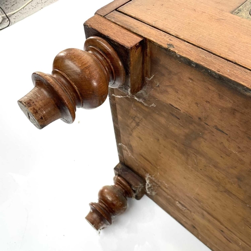 1902 - An early Victorian teak two-part campaign chest, with two short and three long drawers with recessed... 