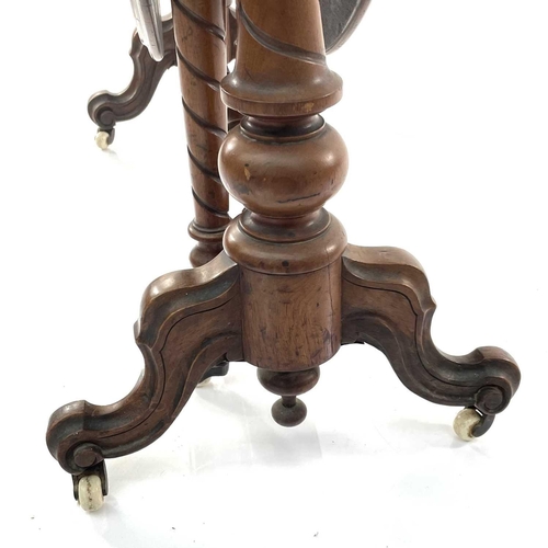 1904 - A Victorian burr walnut Sutherland table, raised on spiral turned supports with moulded legs and whi... 