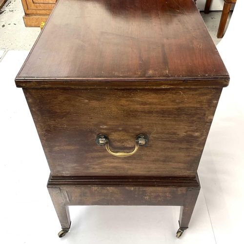 1905 - A George III mahogany blanket chest, fitted a long drawer on square legs and castors, height 83.5cm,... 