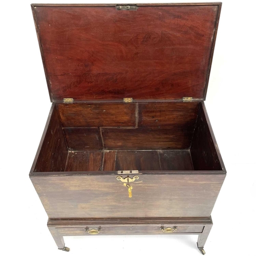 1905 - A George III mahogany blanket chest, fitted a long drawer on square legs and castors, height 83.5cm,... 