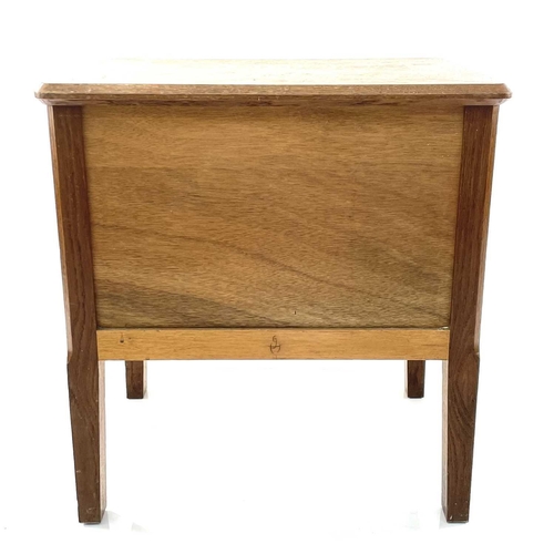 1909 - Judith Hughes, An oak open bedside table, circa 1930, raised on square chamfered legs, monogrammed b... 