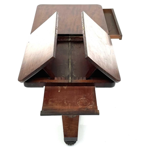 1912 - A William IV mahogany reading table, with two hinged supports, ratchet height adjustment and fitted ... 