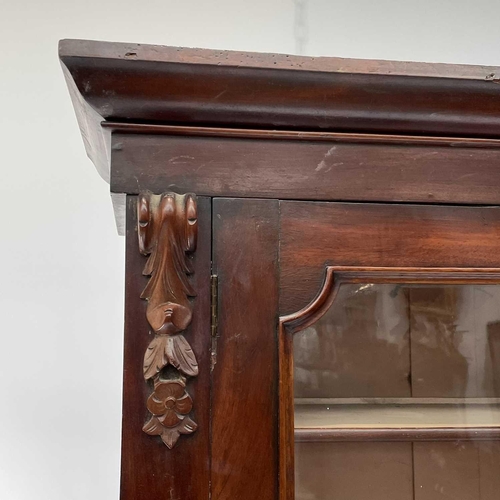 1916 - A Victorian mahogany bookcase cabinet, the upper part with moulded cornice above two glazed doors, t... 