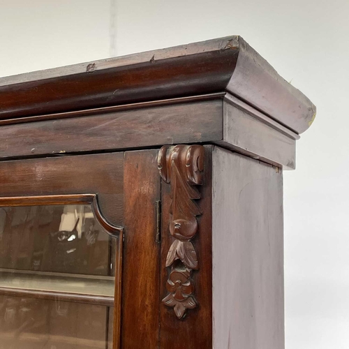 1916 - A Victorian mahogany bookcase cabinet, the upper part with moulded cornice above two glazed doors, t... 