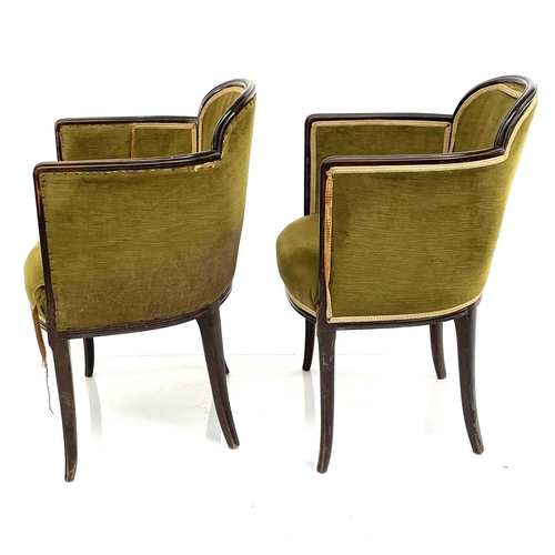 1917 - A pair of Art Deco mahogany framed tub chairs, with moulded frames and front legs, height 87cm, widt... 