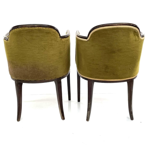 1917 - A pair of Art Deco mahogany framed tub chairs, with moulded frames and front legs, height 87cm, widt... 