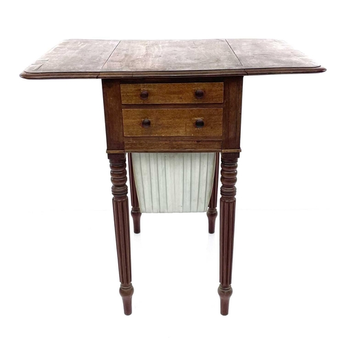 1919 - A Regency mahogany and rosewood banded twin flap work table, fitted two real and two sham drawers wi... 