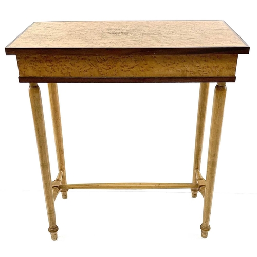 1921 - A burr maple side rectangular table, on turned legs, height 68cm, width 61cm, depth 30.5cm, together... 