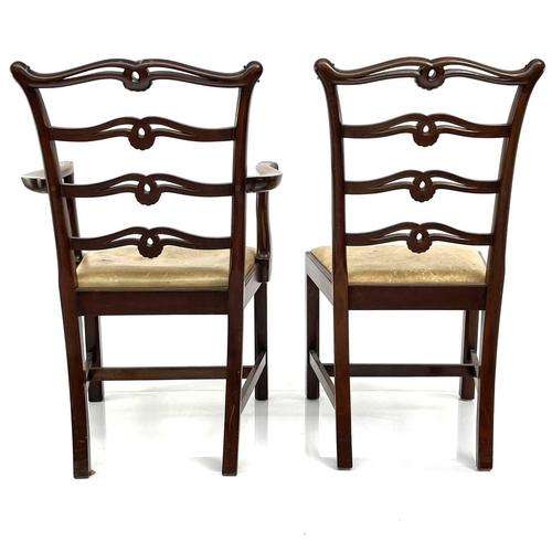 1924 - A set of six mahogany ladderback dining chairs, in the George III taste, circa 1900, with leather dr... 