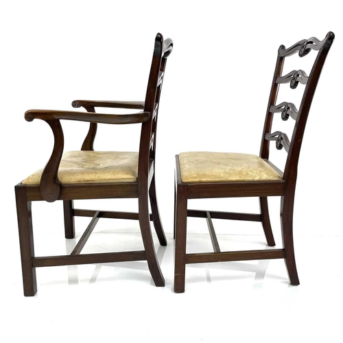 1924 - A set of six mahogany ladderback dining chairs, in the George III taste, circa 1900, with leather dr... 