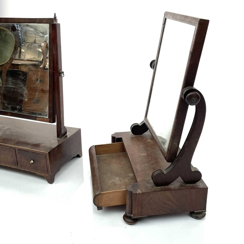 1926 - A George III mahogany swing toilet mirror, the base fitted three drawers, height 58cm, width 53cm, d... 