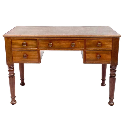 1931 - A Victorian mahogany desk/side table, with rexine top above four drawers on turned legs, height 69cm... 