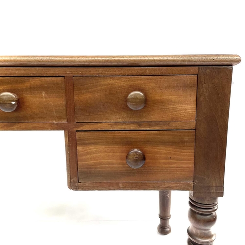 1931 - A Victorian mahogany desk/side table, with rexine top above four drawers on turned legs, height 69cm... 