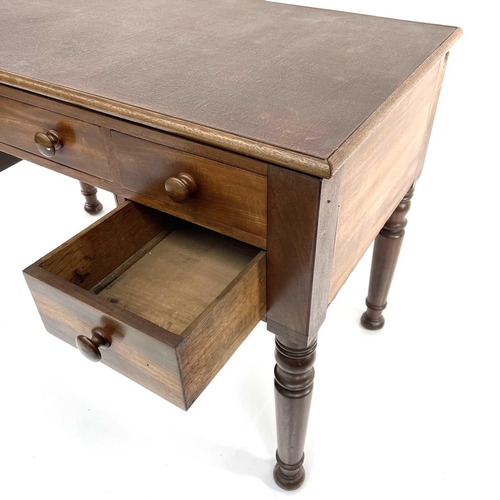 1931 - A Victorian mahogany desk/side table, with rexine top above four drawers on turned legs, height 69cm... 