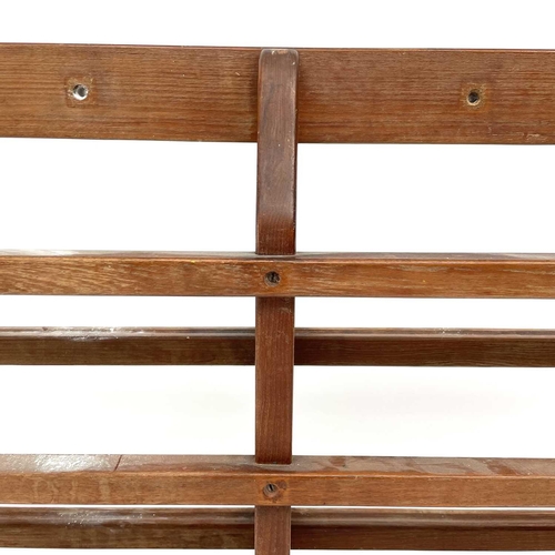 1934 - A teak open plate rack, 20th century, height 92cm, width 211cm, depth 13cm.