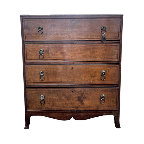 1935 - A George III mahogany secretaire chest. The large frieze drawer opening to reveal a fitted interior,... 