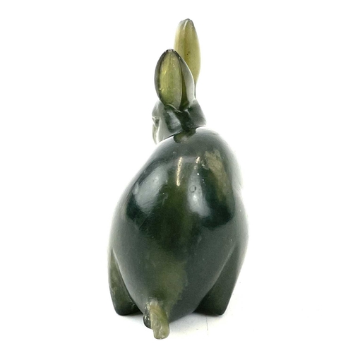 197 - A Green hard stone carved figure of a hare, length 7.5cm, together with a lapis lazuli pig (2).