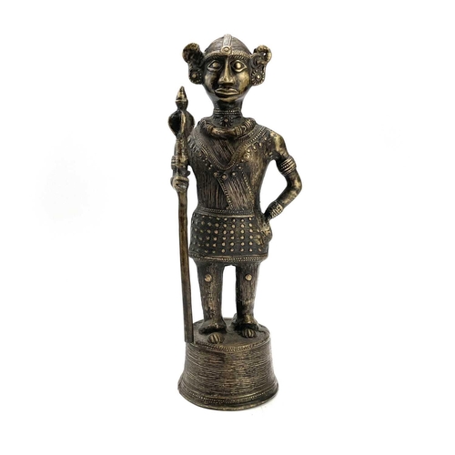 202 - A Benin style bronze figure of a warrior with a spear, height 31cm.