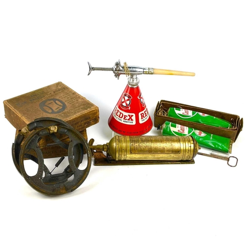 216 - Vintage motoring accessories, including a Red X oil can dispenser, two tubes of Castrolese grease, F... 