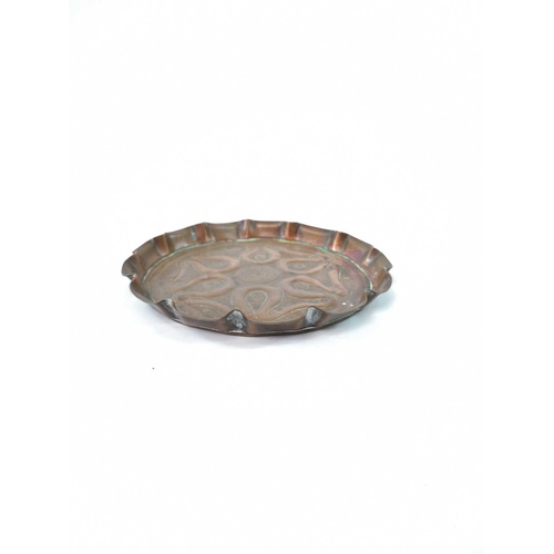 224 - An Arts and Crafts oval Hayle copper tray with foliate rim width 47.5cm together with a small Arts a... 