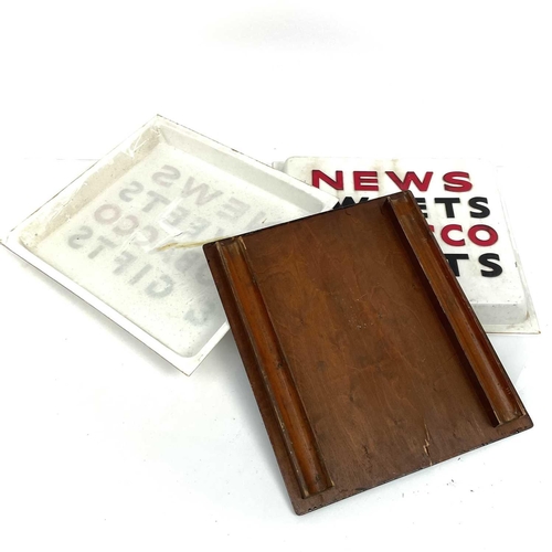 230 - A vintage perspex newsagents sign, 'News Sweets Tobacco & Gifts', 61X68cm, and another matching sign... 