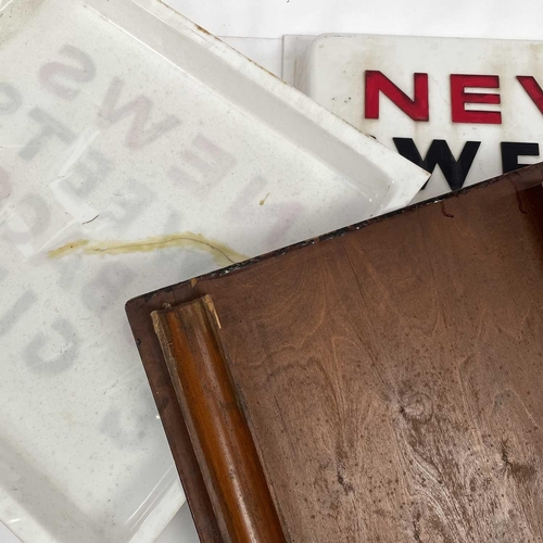 230 - A vintage perspex newsagents sign, 'News Sweets Tobacco & Gifts', 61X68cm, and another matching sign... 