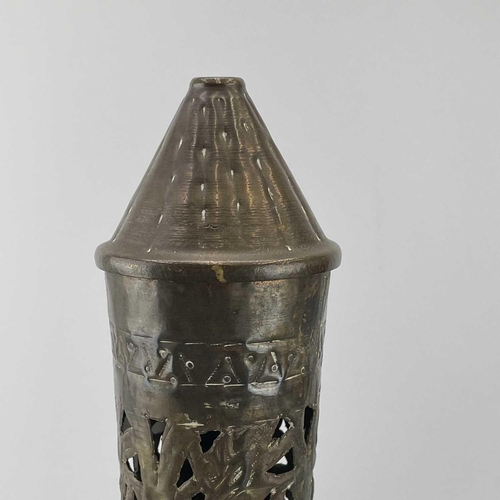 234 - An Archaic style cast metal water vessel and cover, with chain handle, height 21cm, together with a ... 