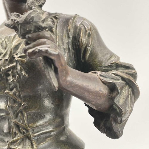 237 - A pair of French spelter figures, circa 1890, titled 'Gallant Jardinier' & 'Belle Fermier', on eboni... 